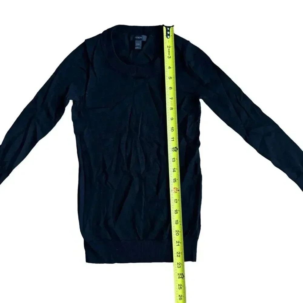 J Crew Black Sweater 100% Merino Wool long Sleeve Crew Neck Pullover Size XXXS